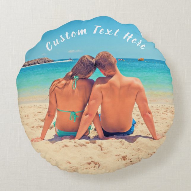 Custom Photo Round Pillow with Text Personalised (Back)