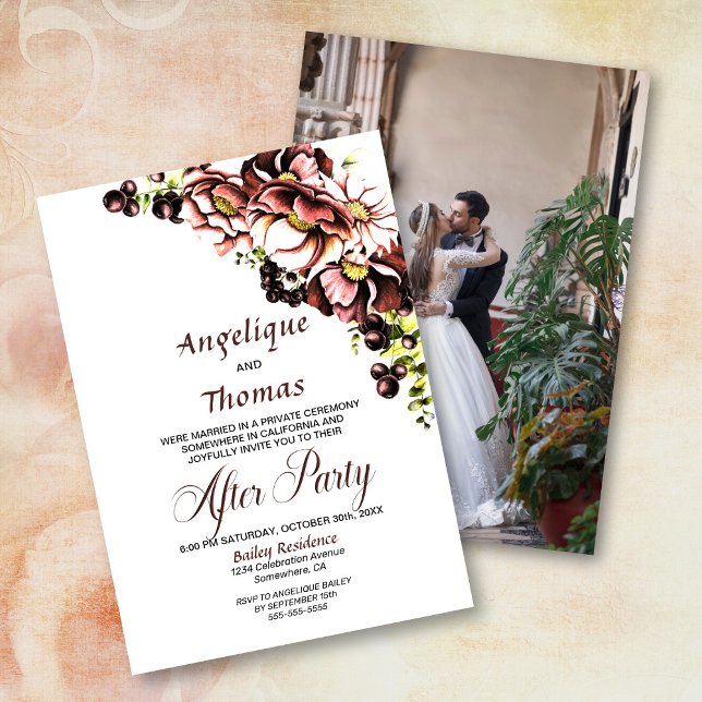 Custom Photo Rustic Fall Floral Wedding Reception Invitation (Creator Uploaded)