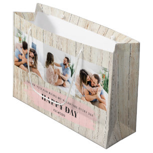 Custom Photo Rustic Happy Valentine's Day Large Gift Bag