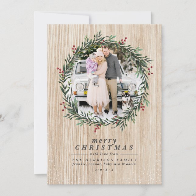 Custom Photo & Rustic Wood Christmas Holiday Photo (Front)