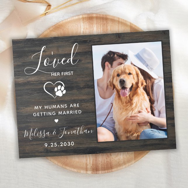 Custom Photo Rustic Wood QR Code Pet Dog Wedding Invitation Postcard (Creator Uploaded)