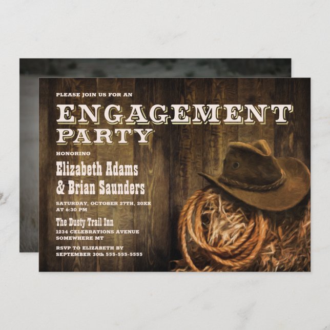 Custom Photo Rustic Wood Western Engagement Party Invitation (Front/Back)