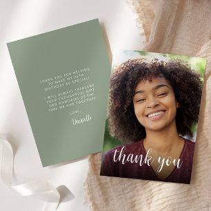 Custom Photo Sage Green 30th Birthday Party Thank You Card