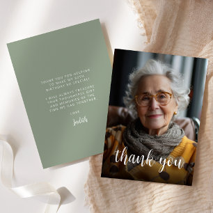 Custom Photo Sage Green 80th Birthday Party Thank You Card