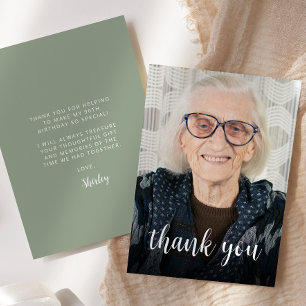Custom Photo Sage Green 90th Birthday Party Thank You Card