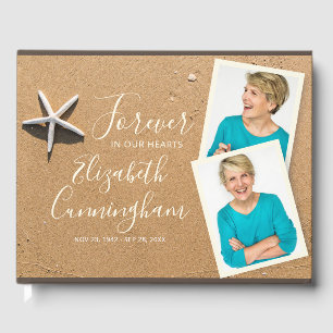 Custom Photo Sandy Beach Funeral Memorial Guest Book