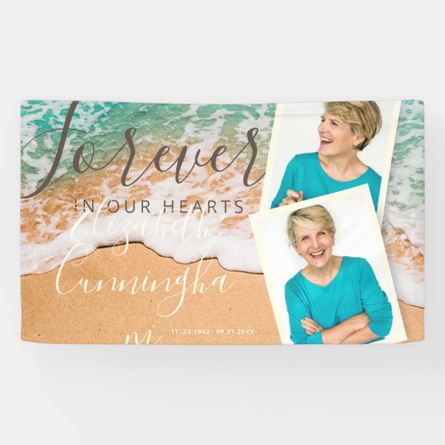 Custom Photo Sandy Ocean Beach Funeral Memorial Banner (Horizontal)
