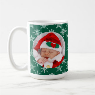 Custom Photo Santa Baby Snowflakes & Green Paper Coffee Mug