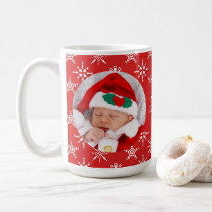 Custom Photo Santa Baby Snowflakes & Red BKGRD Coffee Mug