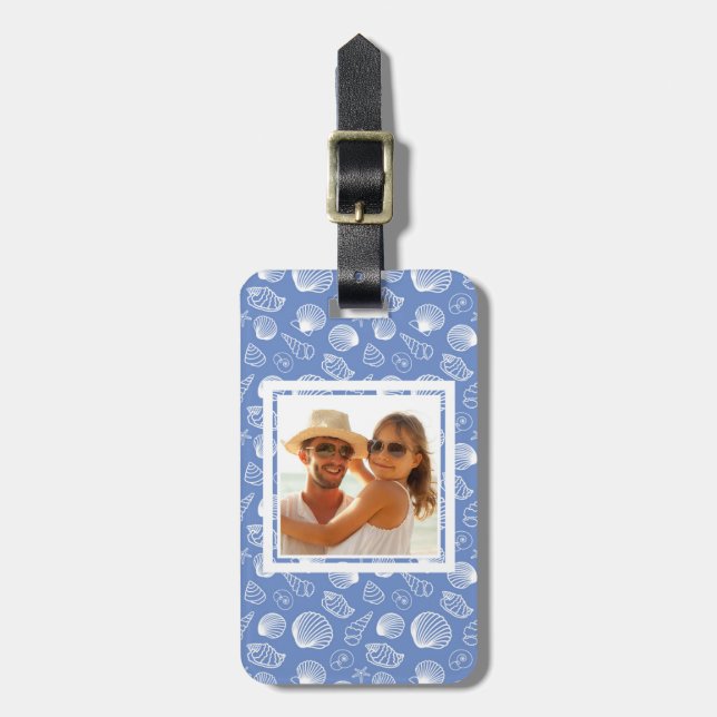 Custom Photo Sassy Seashell Pattern Luggage Tag (Front Vertical)