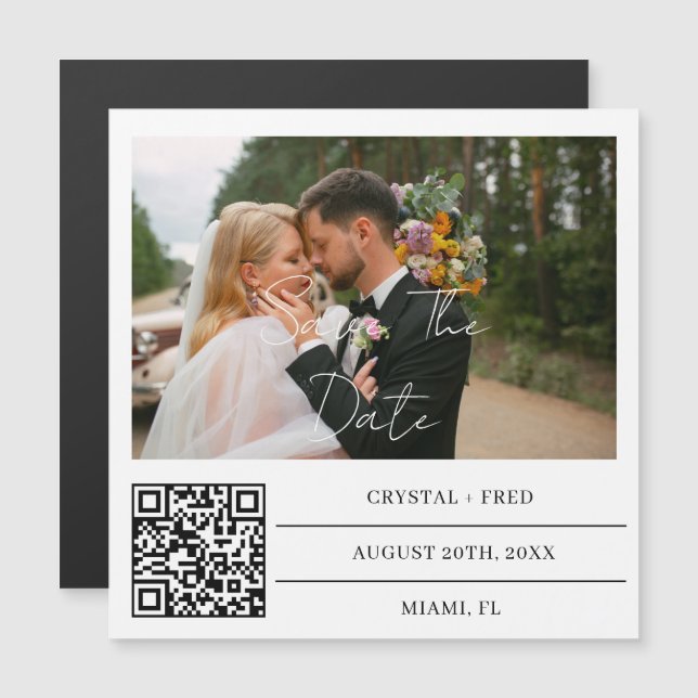 Custom Photo Save The Date Magnet With QR code (Front/Back)