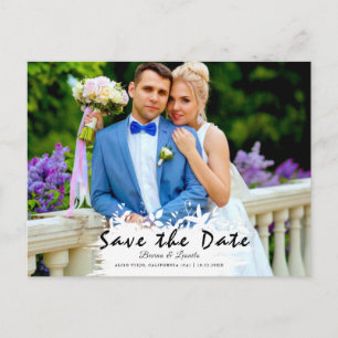 Custom Photo   Save the Date, w Brush Stroke leaf  Postcard