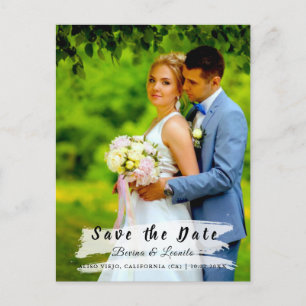 Custom Photo Save the Date, w Brush Stroke Light Postcard