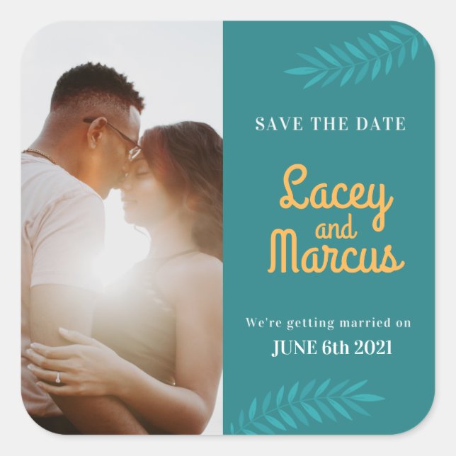 Custom Photo Save The Date Wedding Square Sticker (Front)
