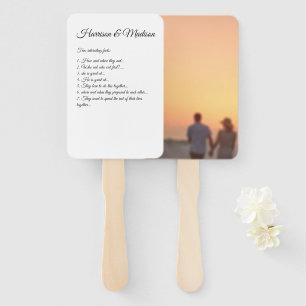 Custom photo & script couple’s fun facts wedding hand fan