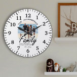 Custom Photo & Script Family Name Life Love Quote Large Clock<br><div class="desc">Celebrate Every Moment with Our Custom Photo & Script Family Name Life Love Quote Large Clock! This elegant large clock features a heartfelt script typography quote: "Family. Where Life Begins and Love Never Ends." Below the quote, personalise it with your family's established year. Above the quote, add your cherished family...</div>