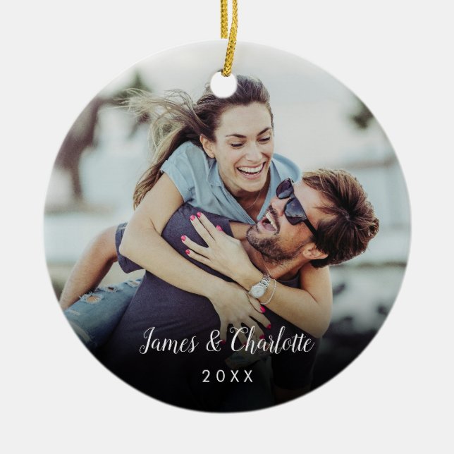 Custom Photo Script Name Date Ceramic Tree Decoration (Front)