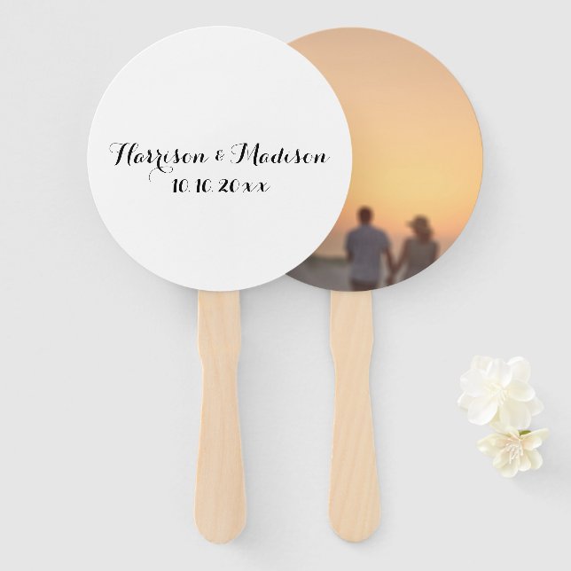 Custom photo Script names date elegant Wedding Hand Fan (Front and Back)