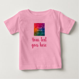 Custom Photo & Script Text Pink Trendy Template Baby T-Shirt