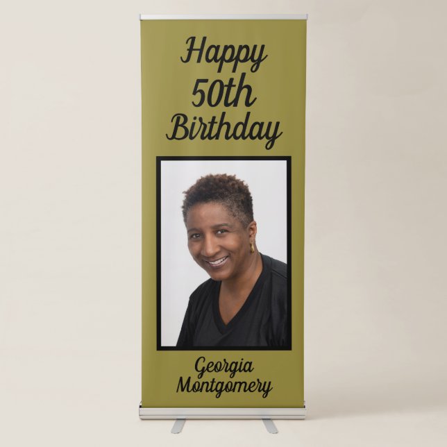 Custom Photo Script Typography Happy 50th Birthday Retractable Banner (Front)