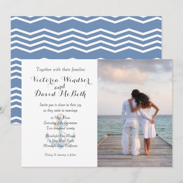 Custom Photo Sea Blue Beach Wedding Invitation (Front/Back)