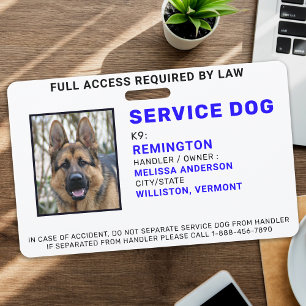 Custom Photo Service Dog ID Badge