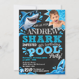 Custom Photo Shark Attack Birthday Invitation