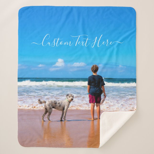 Custom Photo Sherpa Blanket Your Photos and Text (Front)