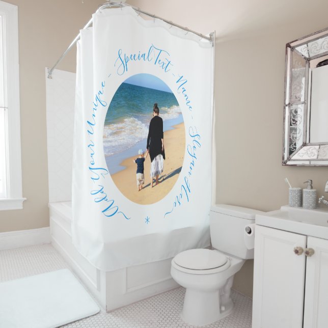 Custom Photo Shower Curtain Personalised Text (In Situ)