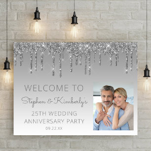 Custom Photo Silver 25th Anniversary Welcome Poster