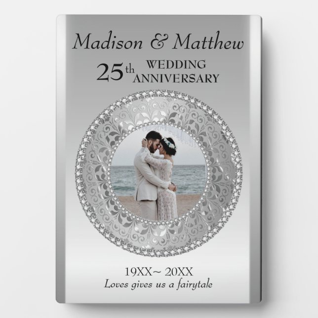 Custom Photo Silver Background Anniversary Plaque (Front)
