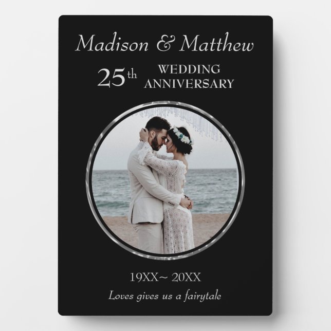 Custom Photo Silver & Black Anniversary Plaque (Front)