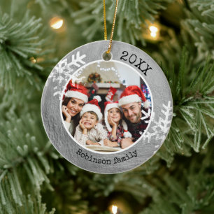Custom Photo Silver Paint Rustic Snowflake Ceramic Tree Decoration