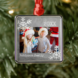 Custom Photo Silver Snowflakes Metal Tree Decoration