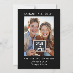 Custom Photo Simple Black Wedding Save the Date Magnetic Invitation