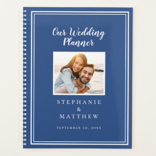 Custom Photo Simple Classic Blue & White Wedding Planner