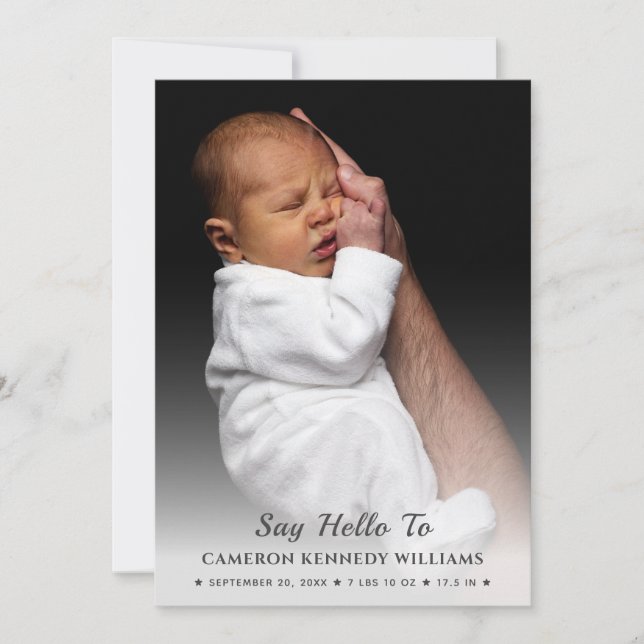 Custom Photo Simple Cute Newborn Hello Baby Birth Announcement (Front)
