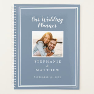 Custom Photo Simple Dusty Blue & White Wedding Planner