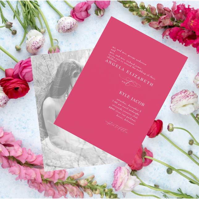 Custom Photo Simple & Elegant Hot Pink Wedding  Invitation (Creator Uploaded)