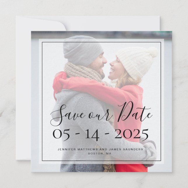 Custom Photo Simple Elegant Script Save the Date Invitation (Front)