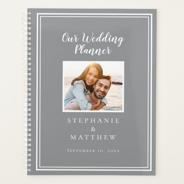 Custom Photo Simple Grey & White Wedding Planner (Front)