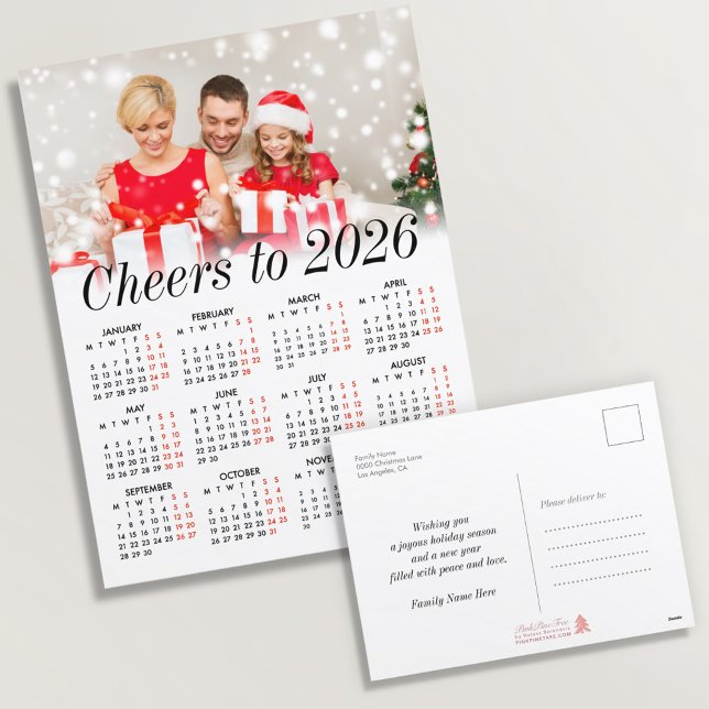 Custom Photo Simple Modern Calendar 2026 Family Holiday Postcard (Creator Uploaded)