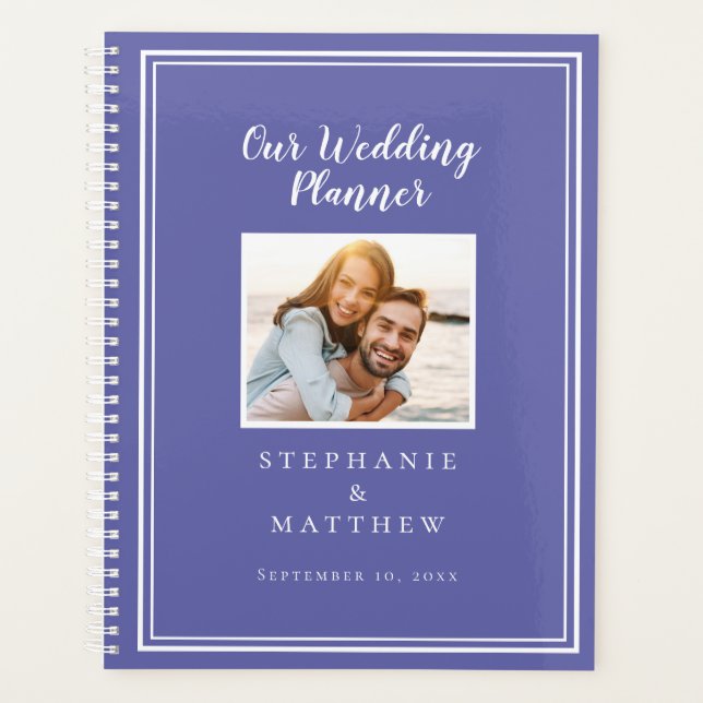 Custom Photo Simple Periwinkle Blue White Wedding Planner (Front)