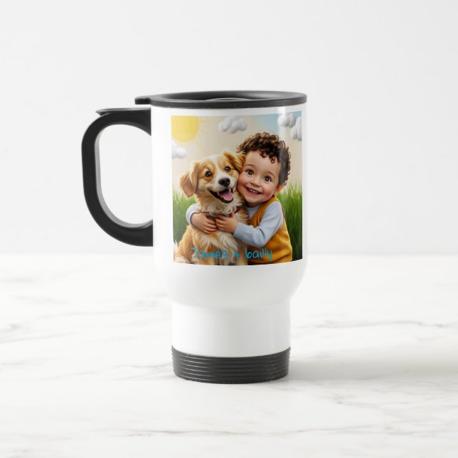 Custom Photo Simple Personalised Dog Child Travel Mug (Left)