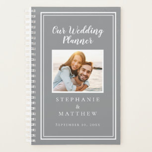 Custom Photo Simple Trendy Grey White Chic Wedding Planner
