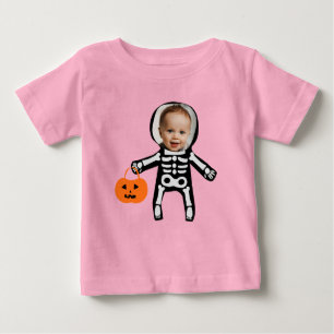 Custom photo skeleton Halloween trick or treat Baby T-Shirt