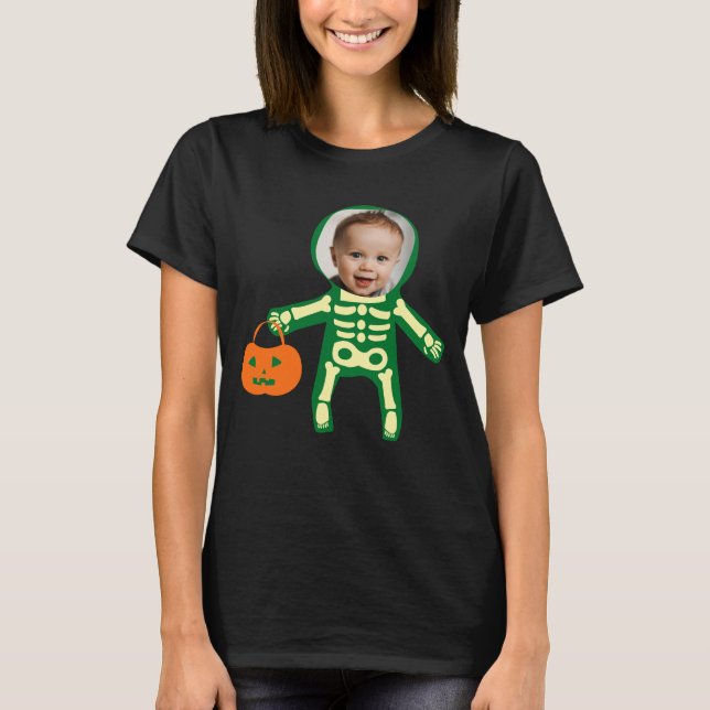 Custom photo skeleton Halloween trick or treat T-Shirt (Front)