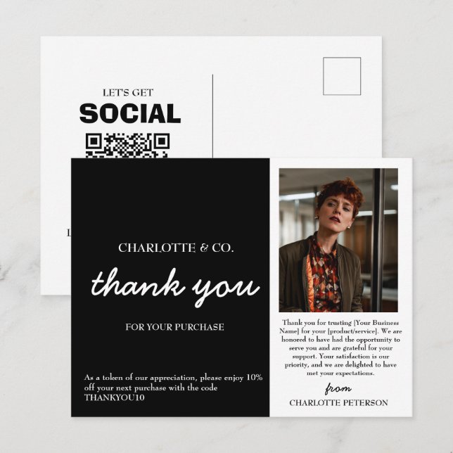 Custom Photo Small Business Thank You Postcard (Front/Back)