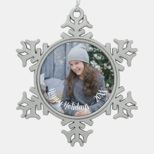 Custom Photo Snowflake Holiday Pewter Ornament