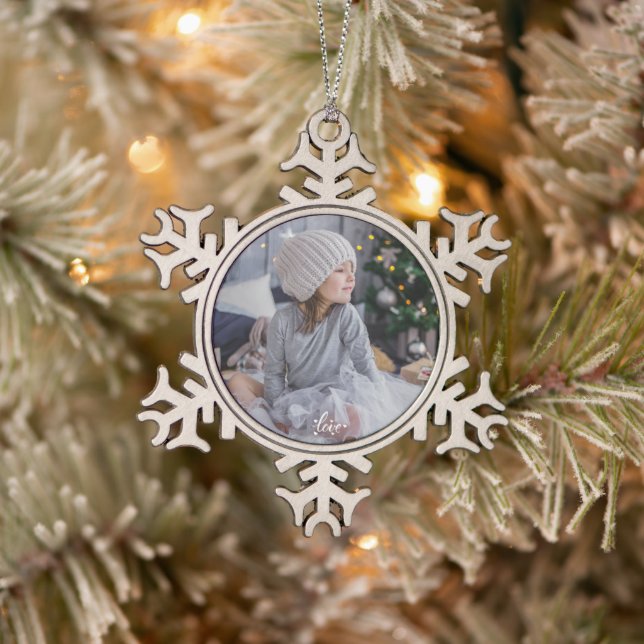 Custom Photo Snowflake Pewter Christmas Ornament (Tree)